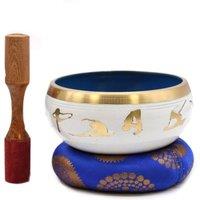 KDMD Large 14cm Yoga Moves Singing Bowl Set - White/Blue for Meditation in Blue