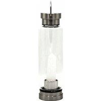 KDMD Crystal Infused Glass Water Bottle with Clear Quartz Obelisk in Silver