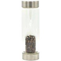 KDMD Crystal Infused Glass Water Bottle - Determined Tiger's Eye - Chips in Silver
