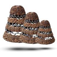 KDMD Natural Banana Leaf & Abu-Abu Raffia Lamp Shades - Set of 3 in Brown