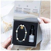 KDMD Friendship Clear Quartz & Lava Bead Essential Oil Bracelet Gift in Grey