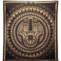 KDMD Double Cotton Bedspread & Wall Hanging - Hamsa Black Gold Art