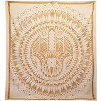 KDMD Double Cotton Bedspread & Wall Hanging - Hamsa Design, White Gold