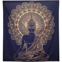 KDMD Double Cotton Bedspread & Wall Hanging - Buddha Blue Gold Art