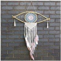 KDMD Large Macrame Dream Catcher with Evil Eye - Blue, White, Pink