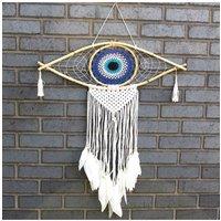 KDMD Protection Dream Catcher - Lrg Macrame Evil Eye Blue/White/Black
