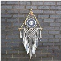 KDMD Large Macrame Dream Catcher with Evil Eye -White/Grey Protection Decor in Grey