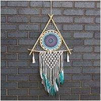 KDMD Large Macrame Dream Catcher with Evil Eye - White & Turquoise