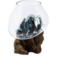 KDMD Molten Glass on Wood Bowl - Handmade Glass & Bali Gamel Stand in Turquoise