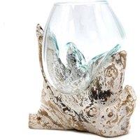 KDMD Molten Glass & Whitewash Wood Medium Bowl - Handcrafted Decor in Turquoise