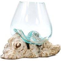 KDMD Molten Glass on Whitewash Wood - Large Bowl in Turquoise