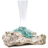 KDMD Molten Glass & Whitewash Wood Vase - Medium, Hand-Blown Decor in Turquoise
