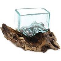 KDMD Molten Glass Tank on Wood with Stand - Small Bowl in Turquoise