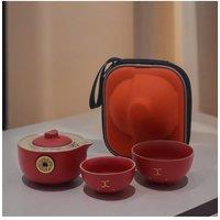 KDMD Money Cat Teapot Set with 2 Cups - Travel Pack & Prosperity Design in Red