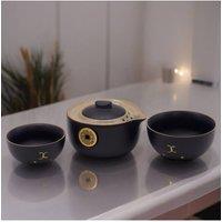 KDMD Money Cat Teapot Set with 2 Cups - Travel Case - Black & Gold