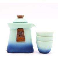 KDMD Blue Heaven Temple Teapot & 3 Cups Set - Elegant Tea Gift