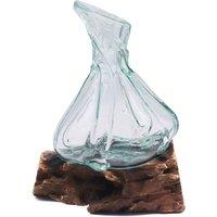 KDMD Molten Glass Mini Decanter on Reclaimed Wood - Handcrafted Bali Art in Turquoise