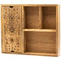 KDMD Four-Section Tarot Box with Card Holder & Crystal Storage in Brown