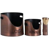 KDMD Copper Finish Log, Kindling & Matchstick Holder Set for Winter in Bronze