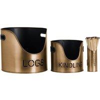 KDMD Bronze Finish Log & Kindling Bucket with Matchstick Holder Set