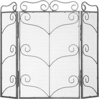 KDMD Heavy Antique Silver Fire Screen with Ornate Scrollwork & Leaf Motifs