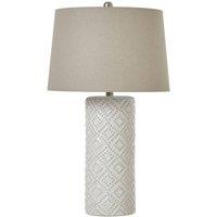 KDMD White Beaded Ceramic Lamp with Linen Shade - Elegant Coastal Decor