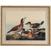 KDMD Flora & Fauna Ducks on Linen Art with Beaded Frame in Brown