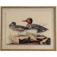 KDMD Flora & Fauna Teal Wall Art on Linen with Beaded Frame in Brown