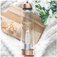 KDMD Luna Moth Glass Water Bottle with Clear Quartz Crystal, 18oz
