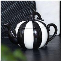 KDMD Black & White Striped Pumpkin Teapot - 500ml, Spooky Elegant Serveware