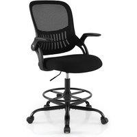 Costway Drafting Chair Mesh Swivel Task Chair Ergonomic Standing Desk Chair in Black