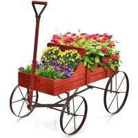 Costway Garden Wagon Planter Decorative Flower Pot Stand w/2 Planting Sections in Red