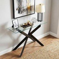 Costway Glass Console Table 115CM Entryway Table w/ Clear Tempered Glass Top in Black