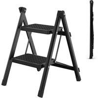 Havendro 2 Step Ladder Folding Portable Compact Anti-Slip Mat in Black