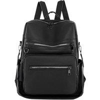MODISHION Women's Chic PU Leather Backpack with Multiple Pockets in Black
