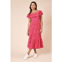 Dorothy Perkins Women's Red Ditsy Frill Tiered Hem Jersey Midi Dress | Size: 10