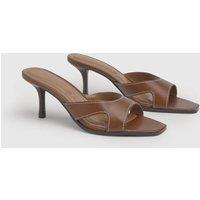 Wallis Women's Maddie Faux Leather Stitch Detail Medium Stiletto Heeled Mules in Dark Tan | Size: 7