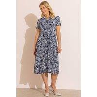 Anna Rose Women's Printed Button Down Jersey Dress in Navy | Size: 16