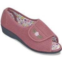 Jo & Joe Women's Embroidered Open Toe Slipper Molly Extra Wide Fit with Touch in Pink | Size: 8