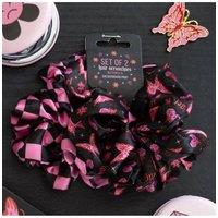 KDMD Women's Set of 2 Rebel Butterfly & Checkerboard Hair Scrunchies in Pink