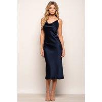 Urban Touch Women's Cowl Neck Satin Slip Cami Midi Dres in Navy | Size: 12