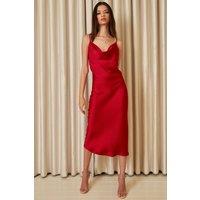 Urban Touch Women's Cowl Neck Satin Slip Cami Midi Dres in Red | Size: 6