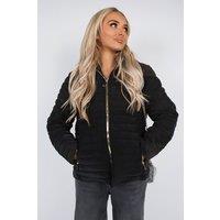 IKRUSH Women's Ravina Gold Detail Hooded Puffer Jacket in Black | Size: 6