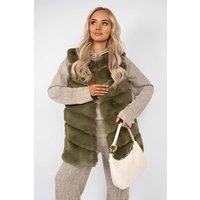 IKRUSH Women's Verina Sleeveless Faux Fur Longline Gilet in Khaki