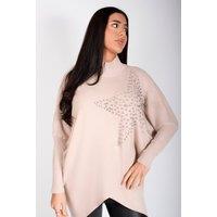 IKRUSH Women's Jaira Oversized Knitted Jumper With Studded Star Detail in Beige