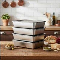 Living and Home 3-6Pcs Stainless Steel Rectangular Food Storage Containers with PP-Lid in Silver | Size: 4 Pack