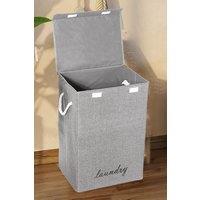 Living and Home 72L Cotton and Linen Waterproof Foldable Laundry Baskets Laundry Hamper with Lid and Rope Handles in Grey