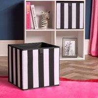 OHS 2 x Stripe Print Cube Storage Boxes Folding Shoe Organiser in Black