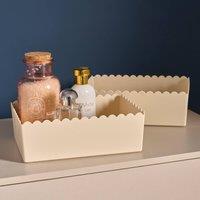 OHS 2 x Scallop Edge Organiser PP Plastic Box Tub Storage Bin Container in Cream