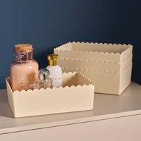 OHS 4 x Scallop Edge Organiser PP Plastic Box Tub Storage Bin Container in Cream